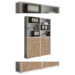 moebel-dich-auf Aktenschrank TABOR 20 in lichtgrau / Gold Harbor Oak, Schrankwand, Büroschrank, Metallgriffe
