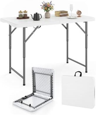 Costway 4 Feet Portable Camping Table with HDPE Tabletop and Metal Legs-White