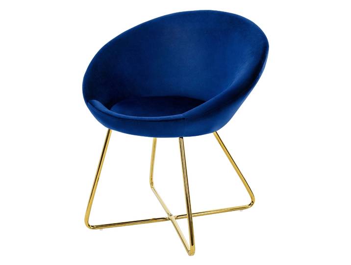 ML-Design Esszimmerstuhl mit runder Rückenlehne, Blau, aus Samt Metallgestell