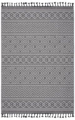 Klair Living Guros Collection Grey / White / Geometric Indoor /Outdoor Non-Shedding Area Rug