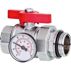 Kugelhahn DN25 (1'') mit Verschraubung,Thermometer und Flügelgriff rot