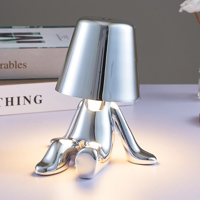 HomeDecorAndMore LLC LED Rechargeable Italian Designer Golden & Silver Man Table Lamp Silver C