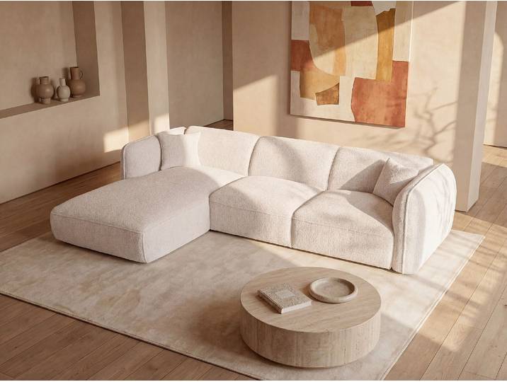 Ecksofa - Ecke links - Chenille-Stoff - Beige - CAMILIO von Maison Céphy