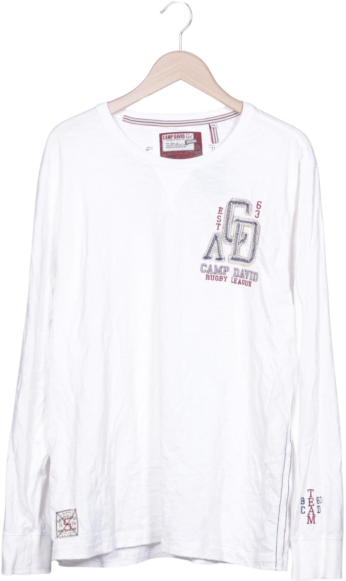 Camp David Herren Langarmshirt, Weiß, Gr. XL, Baumwolle - Second Hand