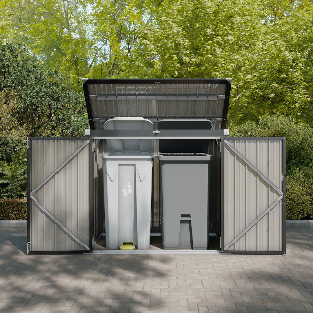 JolyDale 5 ft. W x 2.5 ft. D Metal Garden Garbage Shed Storage Shed with Lockable Door Black 150cm W X 80cm D X 118cm H
