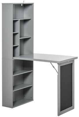Aura Wall Mount Fold-out Convertible Writing Table with Blackboard & Side Shelf Desk Cabinet