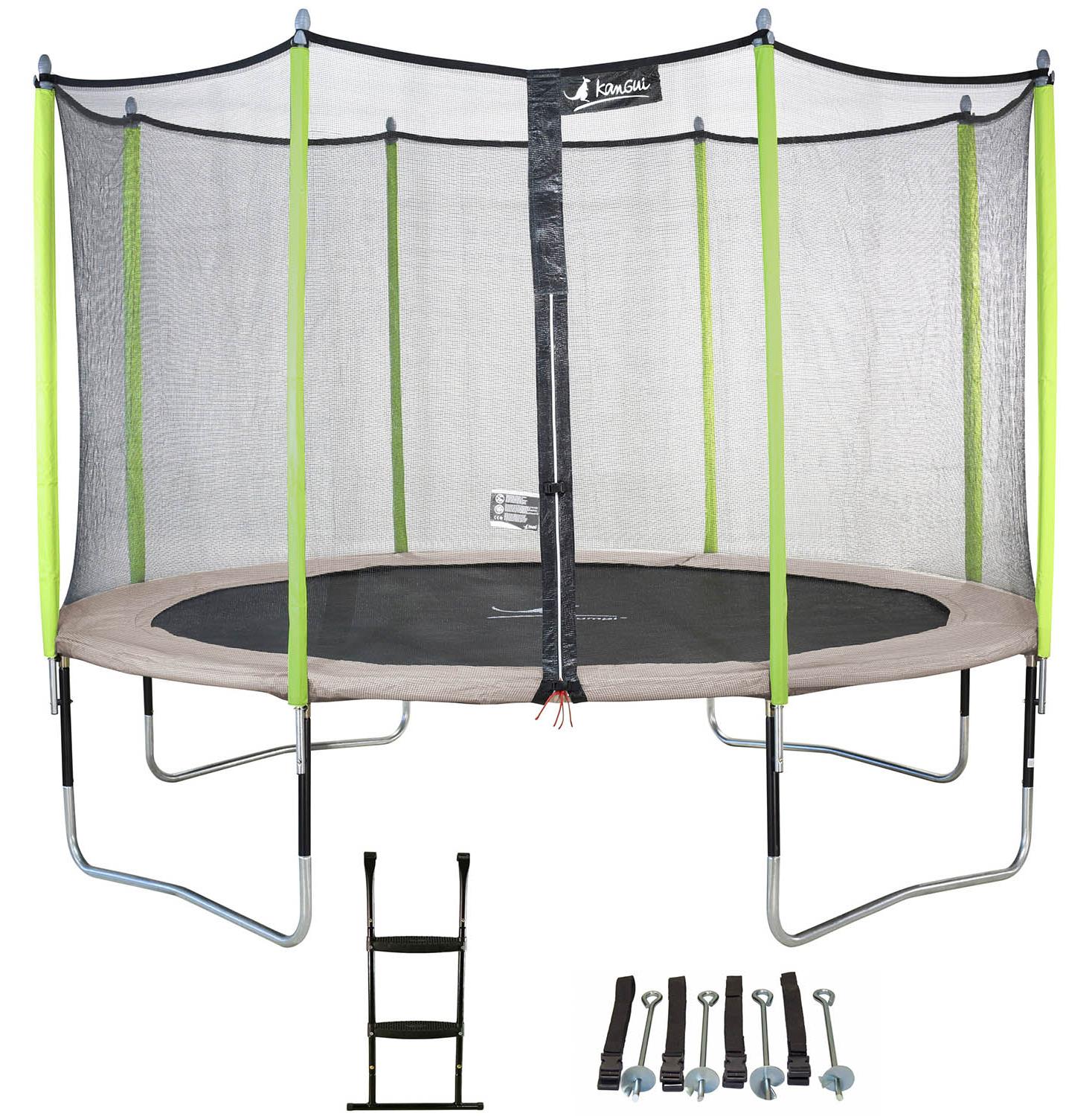 Trampolin Ø 430cm + Netz + Leiter + Verankerungsset - JUMPI 430 - Taupe/Grün