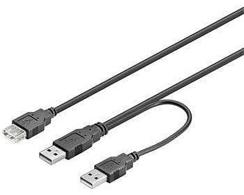 PremiumCord USB 2.0 Y-kabel met stroomvoorziening, A/M + A/M naar A/V, 0,4 m + 0,5 m