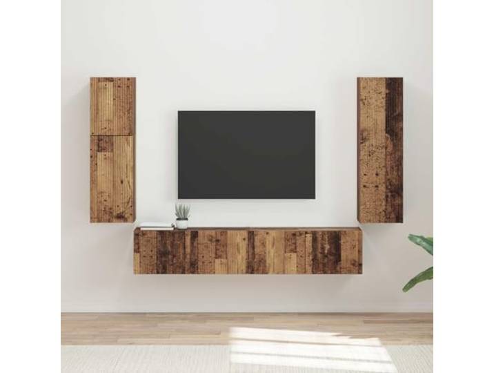 GKMBCVDFR TV-Schrankset 4 STK. Altholz Holzwerkstoff Wandschrank Wohnzimmer 4-teilig, Wandmontage, viel Stauraum, minimalistisch, flexible Positionierung