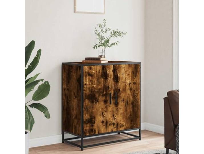 KTHLBRH Anrichte Eiche Rauch 68 x 35 x 76 cm Spanplatte 3 interne Ablagen, Metallgestell, praktische Griffe, Metallfüße, 60 kg Kapazität