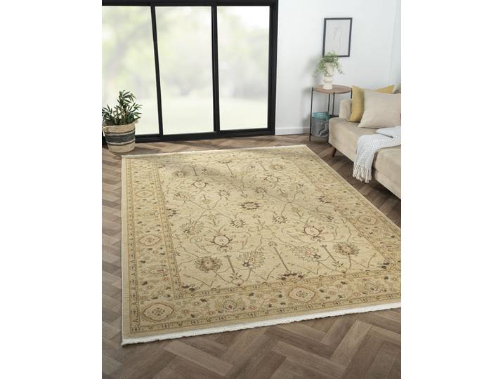 Teppich Maryam 2 , beige (cream, beige), B:200cm H:7,5mm L:290cm, Polypropylen (PP), MYFLAIR MÖBEL & ACCESSOIRES, Teppiche, Teppich, Kurzflor, Orient Optik, edler Glanz, mit Fransen, besonders weich