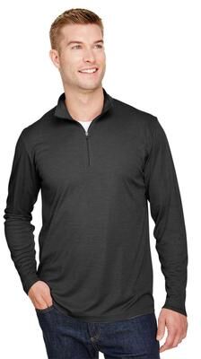 Team 365 TT31H Men's Zone Sonic Heather Performance Quarter-Zip Pullover T-Shirt in Black size Small   Polyester
