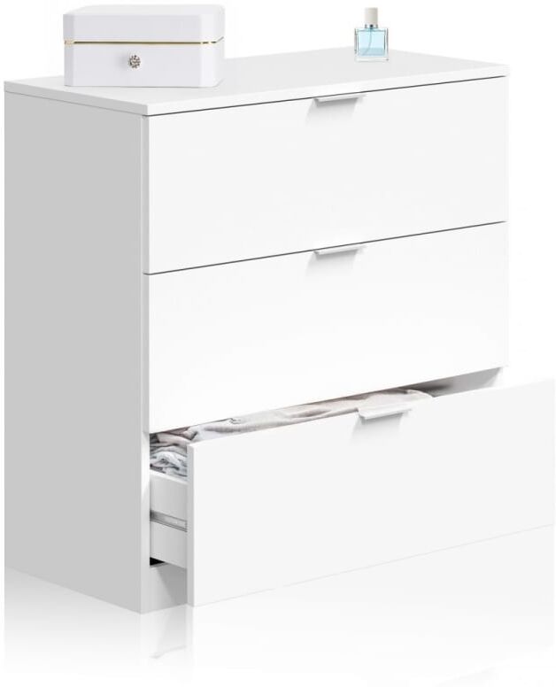 duehome Cómoda de 3 cajones amplios y versátiles 77x80 cm melamina blanco