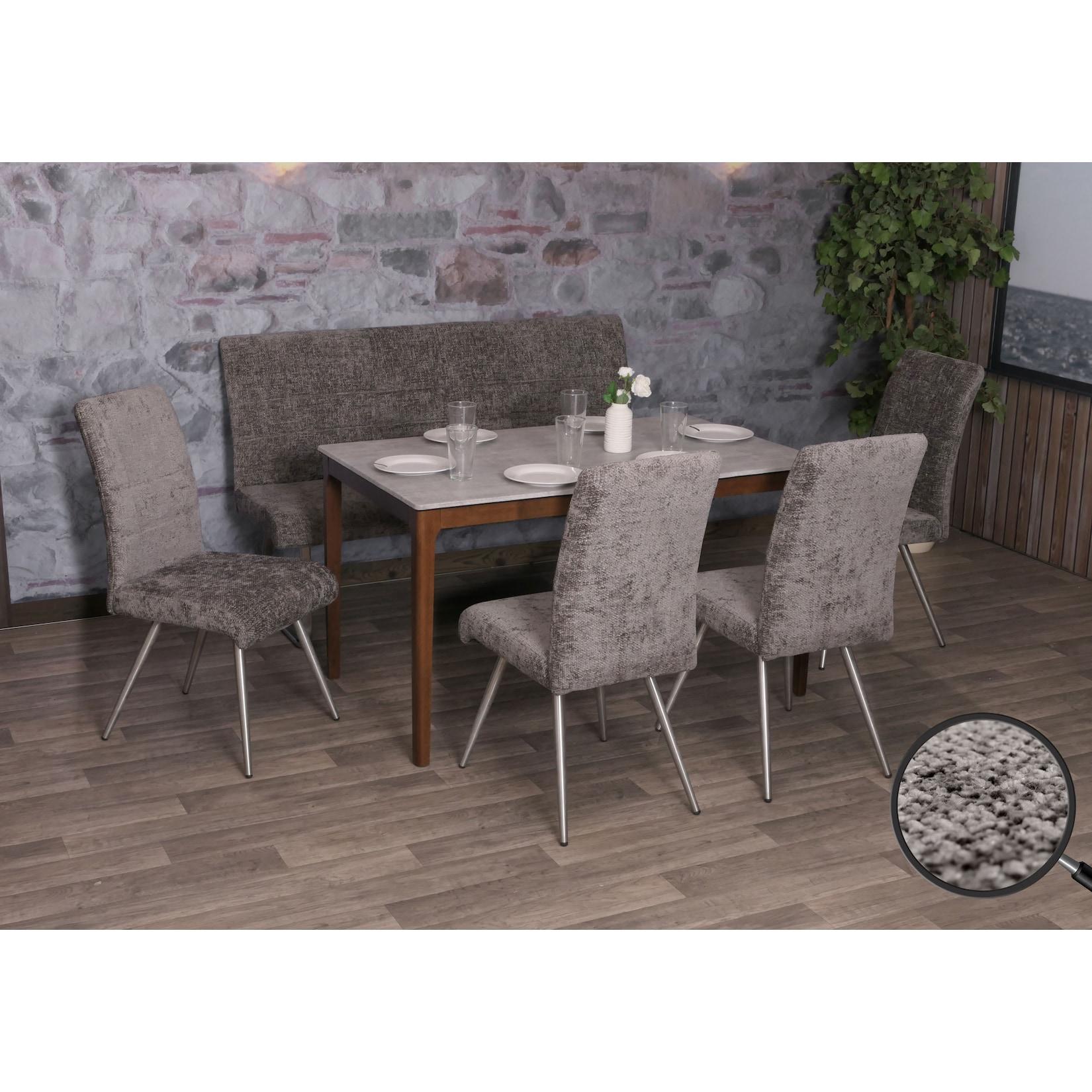 Esszimmer-Set MCW-G55, 4er-Set Stuhl + Sitzbank 160cm, Edelstahl gebürstet Stoff/Textil Chenille ~ dunkelgrau