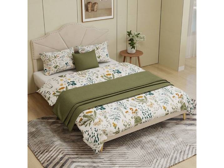 Lit rembourré beige 160x200cm tête de lit confortable cadre de lit coffre design moderne mobilier de chambre