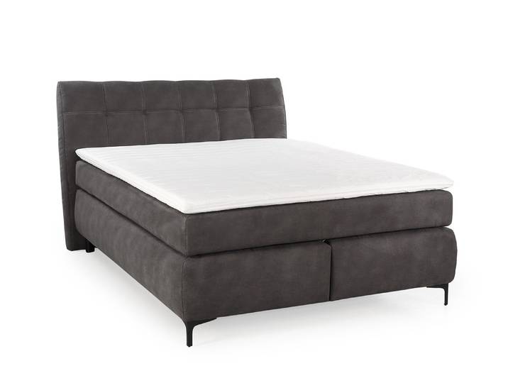 Boxspringbett 140x200 cm Bonell-Federkernmatratze H2 Topper Mikrofaser Dunkelgrau / 20007