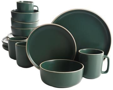Gibson Home Zuma 16 Piece Stoneware Plates, Bowls, & Mugs Dinnerware Set