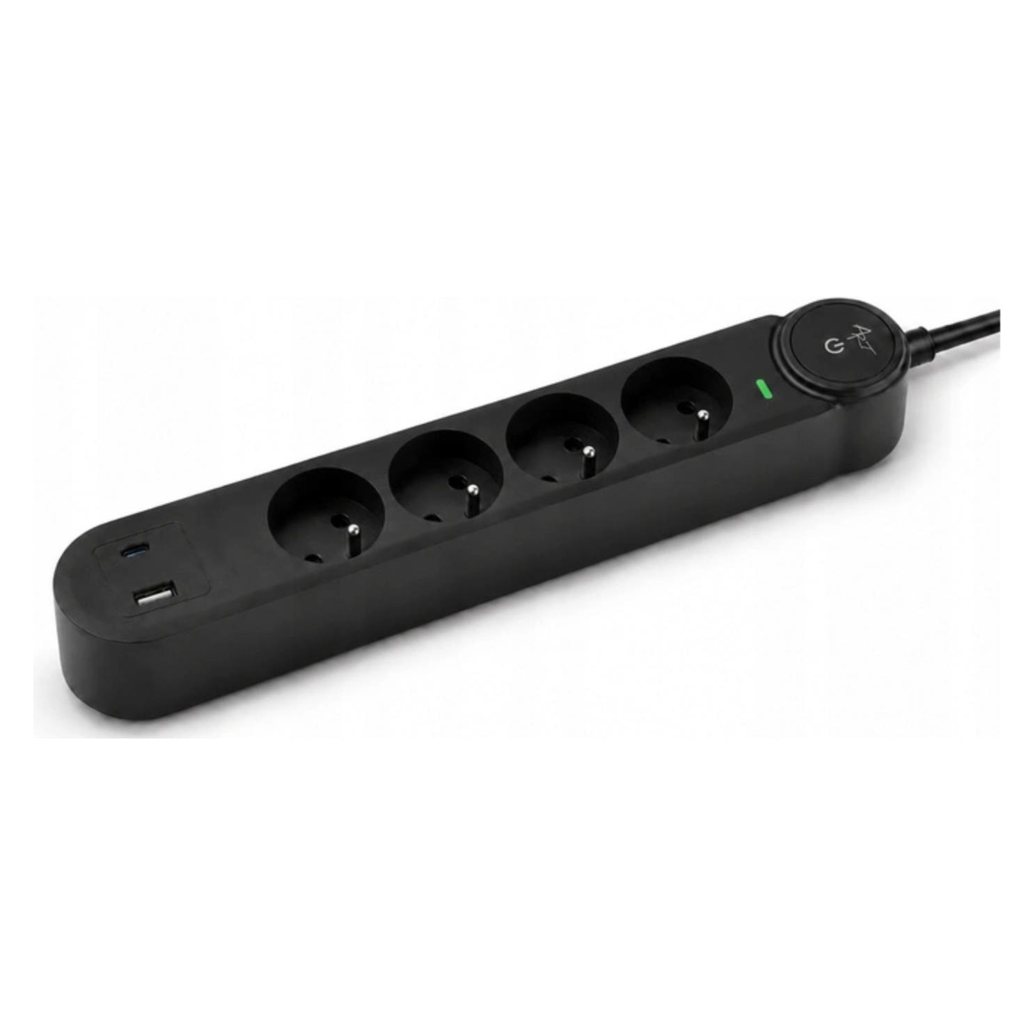Art FU9104 gniazda-16A-USB A+C-3.4A-szybka ładowarka-czarny-1,5m-3x1,5mm2 (4x, CEE 7/3, 1.50 m) (FU910)