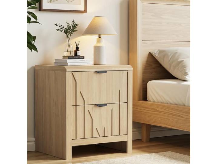 MEULVA Table de chevet 2 tiroirs 48 x 40 x 55 5 cm effet chêne MDF et panneaux de particules