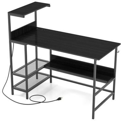 Costway 48 Inch Computer Desk with Power Outlets and Storage Shelves-Black