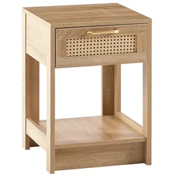 OKWISH Beistelltisch aus MDF in Natur mit Rattan-Optik, 1 Schublade, leicht zu reinigen, vielseitig einsetzbar