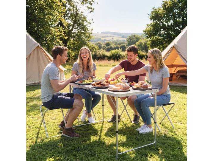Outsunny Table Camping 120x60cm avec 4 Chaises Pliantes Gris