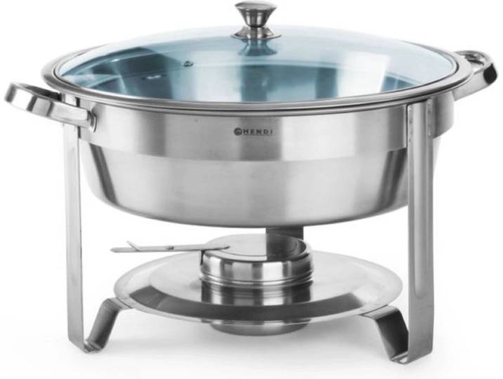 HENDI Ronde chafing dish – glazen deksel – 3\,5L – inclusief brandpastahouder – roestvast staal