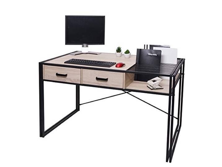 Mendler Schreibtisch HWC-H91 Industrial 76x120x70cm - Eiche-Optik