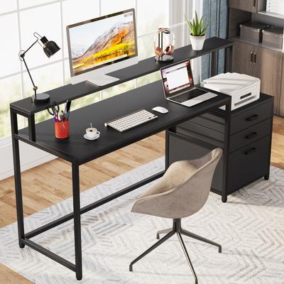 Bluebell "55 Inch Stationary Kitchen Island with Seating and Shelves, Farmhouse Style - 31.5"" D x 55.12"" W x 35.43"" H"