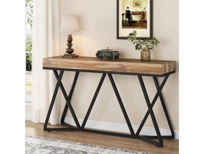 Tribesigns Table console de 140 cm derrière la table basse table d'accentuation industrielle pour couloir salon entrée Marron
