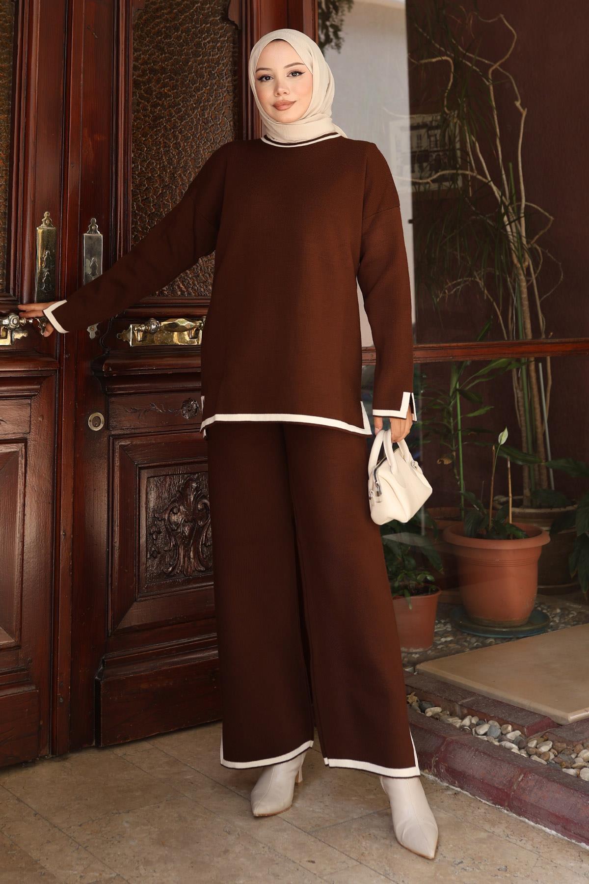 Split Detailed Gebreide kleding Pak Bruin