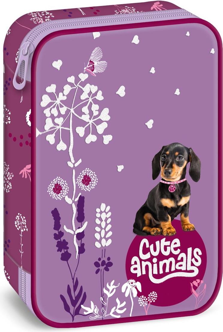 Ars Una Schule Federmäppchen Cute Animals - Welpe, violett-rosa-weiß, für Mädchen