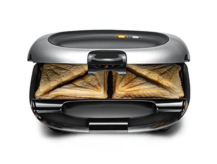 ROMMELSBACHER Sandwich Maker ST 1000 - extra tiefe Backmulden, für 2 American XL Sandwiches, Antihaftbeschichtung, Überlaufschutz, Rundum-Versiegelung, hohe Trennstege, platzsparende Aufbewahrung