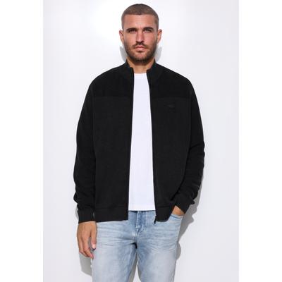 Cardigan STREET ONE MEN, Herren, Gr. S (38), schwarz, Web, 100% Baumwolle, unifarben, comfort fit normal, hoch geschlossener Ausschnitt, Bündchen, Strickjacken, aus reiner Baumwolle