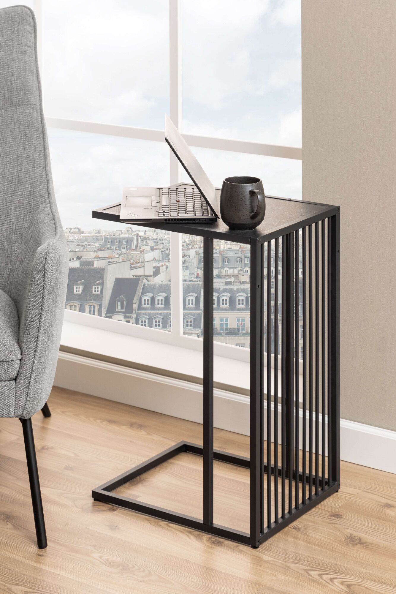 Couchtisch ACTONA GROUP "Strington Beistelltisch, Belastbarkeit bis 20 kg, verschiedene Grössen", schwarz, B:35cm H:63cm T:43cm, Tische, Couchtisch, Ecktisch, Metalllamellen, in verschiedene Tischplatten, pflegeleicht schwarz B/H/T: 35cm x 63cm x 43cm