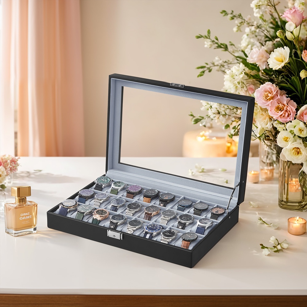 SONGMICS Große Uhrenbox für 24 Uhren JWBB35024