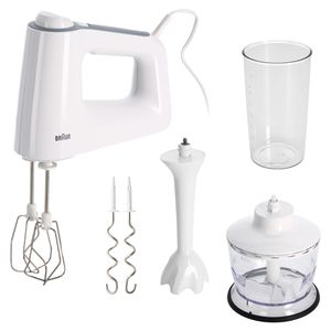 Braun Handmixer MultiMix 3 HM3135WH, weiß, 9 Geschwindigkeiten, mit Knethaken, Schneebesen, Zerkleinerer & Pürierstab, 500 W
