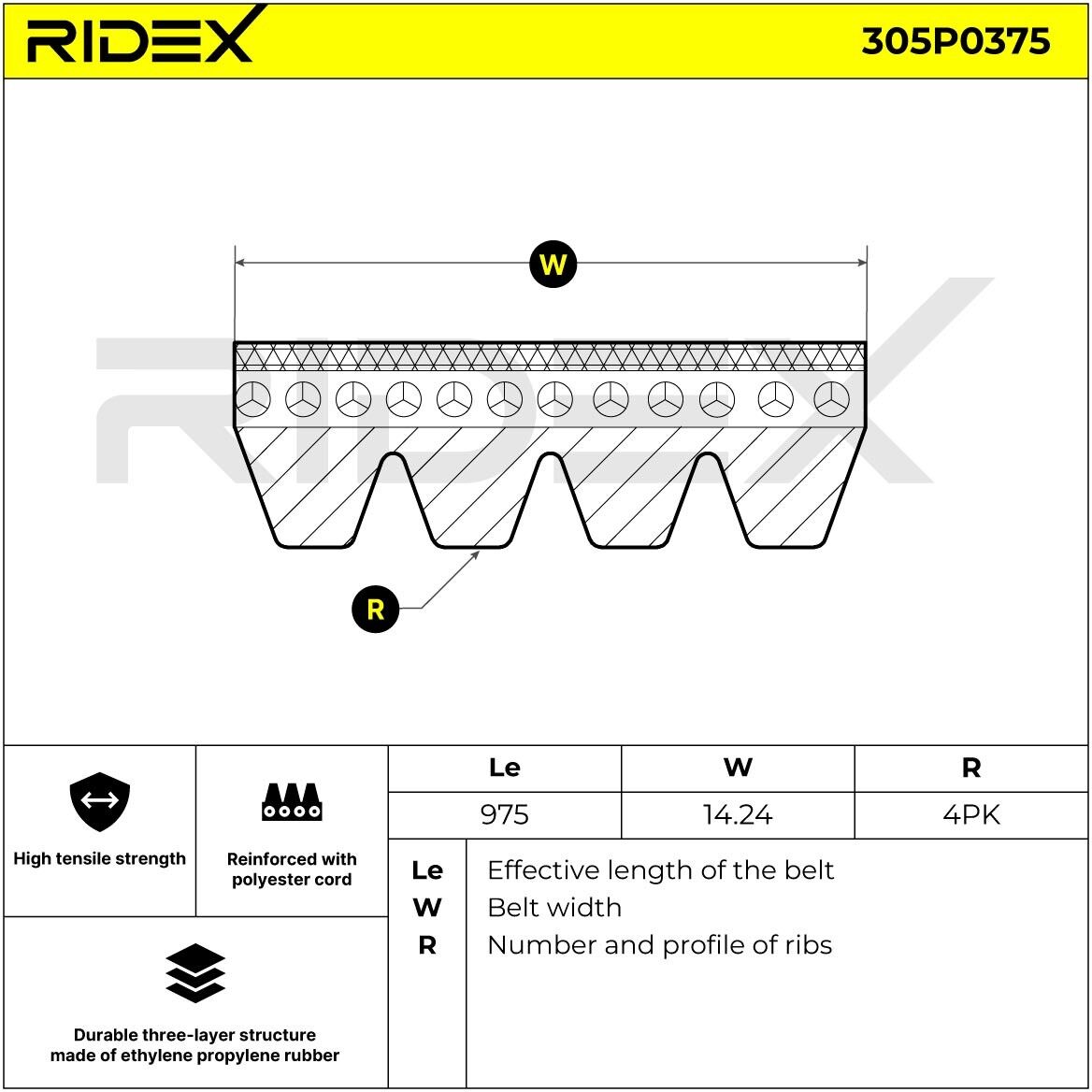RIDEX 305P0375 Serpentine belt