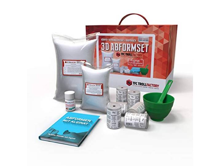 TFC 3D Körper Schwangerschaft Bauch Abformset: 2kg TFC Alginat Premium Abformmasse 9-11 Min 6,0kg TFC Xyrarock Giessmasse 4:1 6X Gipsbinde Trennvaseline Becher Spatel Fachbuch „Abformen mit Alginat“