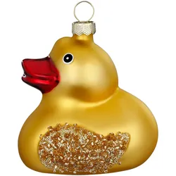 Christbaumschmuck Glas 7cm Badeente Figur zum Aufhängen - Handbemalt Weihnachtsbaum Anhänger Weihnachten Weihnachtsbaumschmuck Tiere Ente Küken Gelb