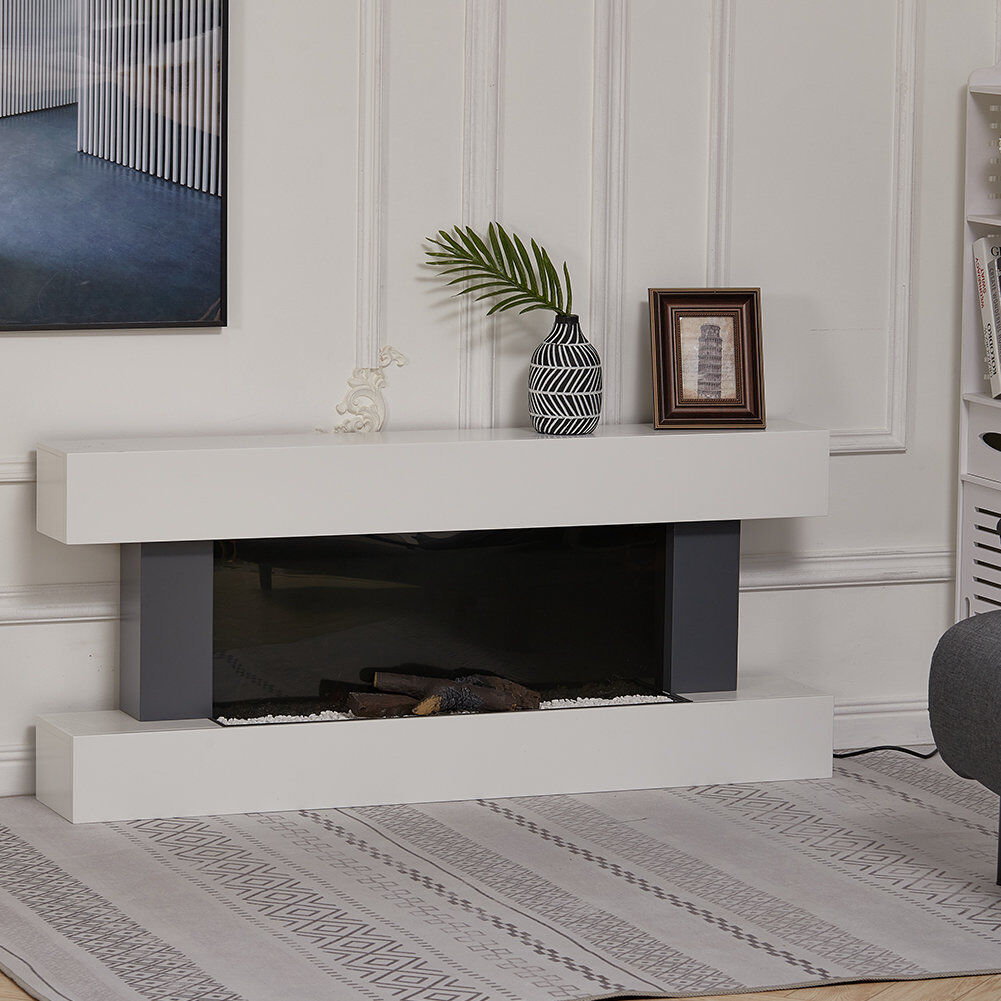 Ivy Bronx 132 cm W White Electric Fireplace with 5120 BTU White 58cm H X 132cm W X 21cm D