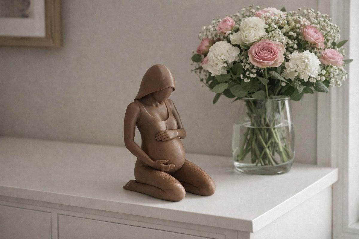 Modern Zwanger Vrouw Beeld - Bruin Sculptuur Ornament voor Woondecoratie