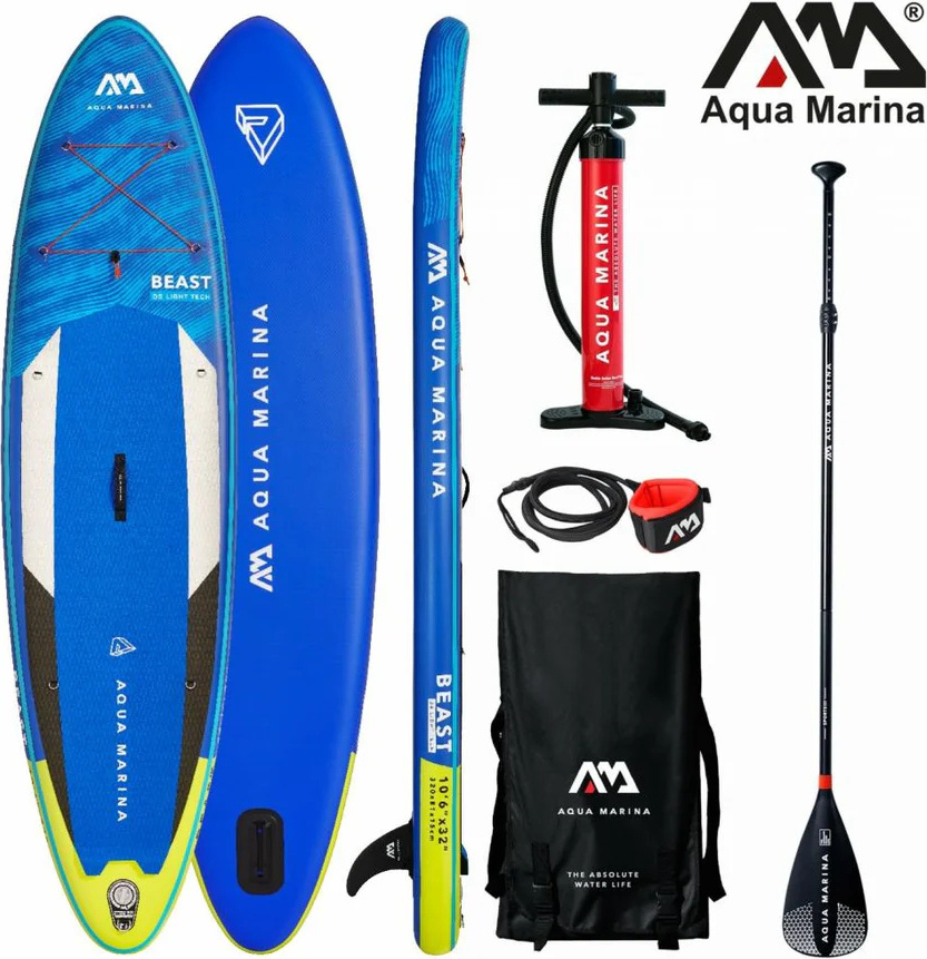 PureHaven SUP Board Beast 320x81cm mit Reißverschlussrucksack Double Action-Pumpe, Outdoor See, Freizeit, Board, blau, Mittelfinne, Sicherheitsleine