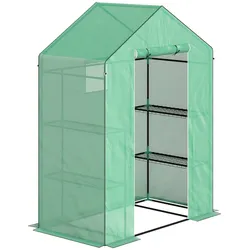 MODFU Foliengewächshaus 143x74x190 cm begehbar mit Rolltür Fenster und 2 Regalen UV Schutz stabile Abdeckung Grün