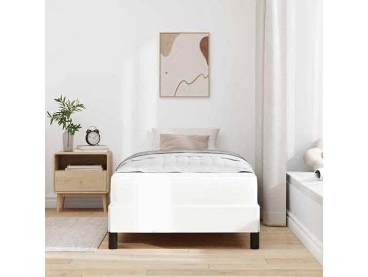KTHLBRH Bettgestell aus weißem Stoff, 100 x 200 cm Technisches Holz, feste Latten, Pfostenbeine, mittlere Härte für Doppelzimmer