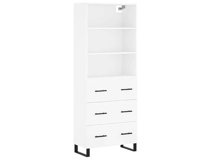 KGFHERENB Highboard Weiß 69,5x34x180 cm Kommode Schrank Holzwerkstoff Eleganter Viertürer Schrank für Wohnzimmer und Flur mit stabilen Metallfüßen und viel Stauraum auf zwei Ebenen.