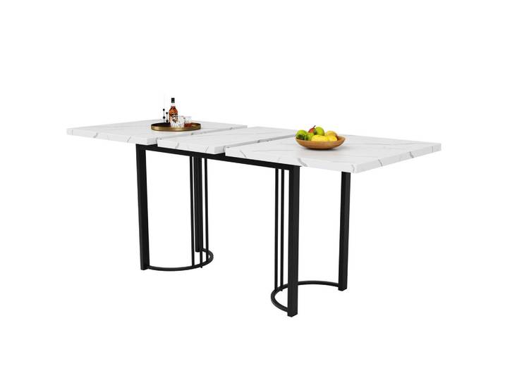 Modfu Esstisch 140-180x80x76 cm in Weiß und Schwarz aus MDF mit Marmoroptik und Teleskopfunktion, 80x75.5x179 cm, Esszimmer, Esstische