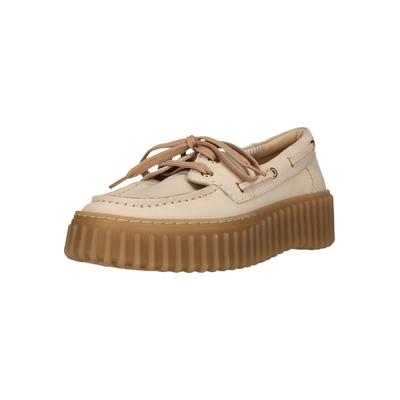 Schnürschuh CLARKS "Torhill Boat", Damen, Gr. 37, beige, Leder, Schuhe Schnürschuh, mit Contour Cushion-Fußbett