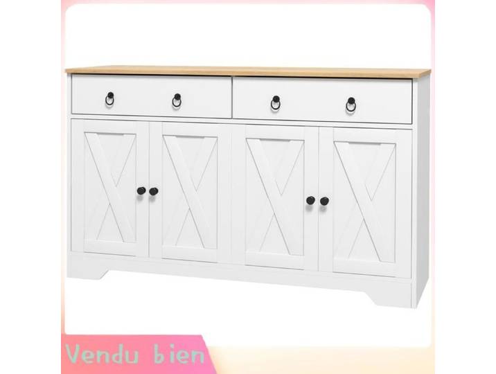 LIA Buffet cuisine rural 2 tiroirs 2 placards blanc