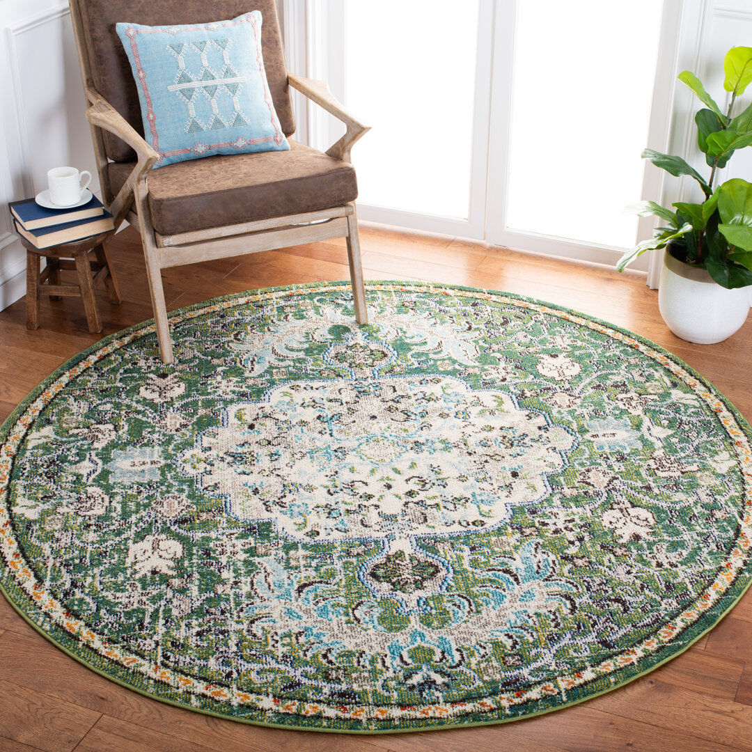 Latitude Vive Wisner Oriental Area Rug Green;Beige Round 244 cm